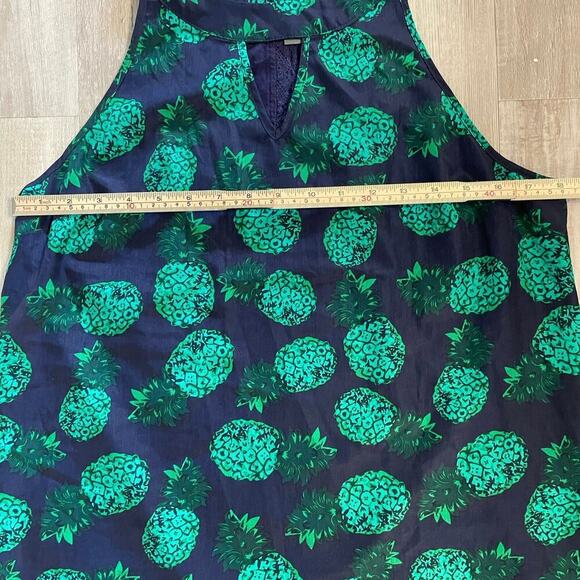 Market & Spruce Blouse  Keyhole Sleeveless Pineapple Tank Top Blue Green Sz Lg - Picture 5 of 14